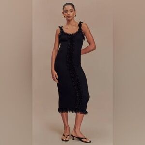 New Meshki Shay Lace Ruffle Knit Maxi Dress Size XS